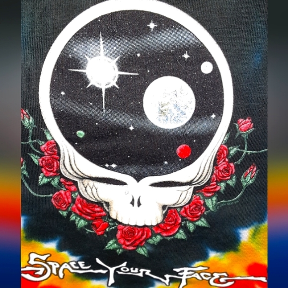 Vintage Grateful Dead "Space your face" Liquid Blue tie dye w/tags,NOT PREOWNED - Picture 1 of 6